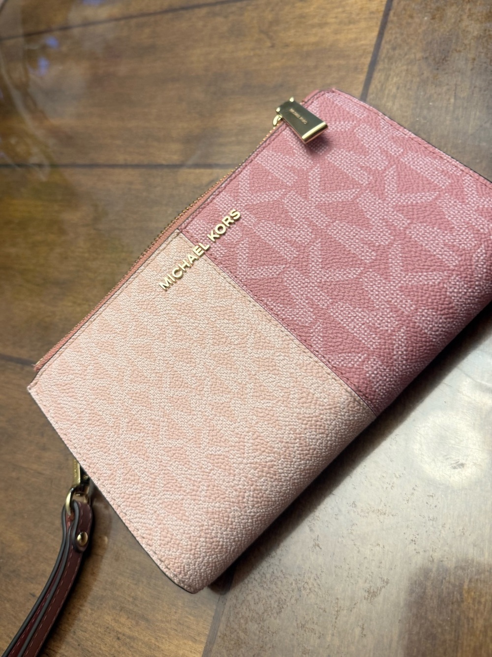 Michael Kors Two-Tone Pink Wristlet Clutch with Gold Hardware